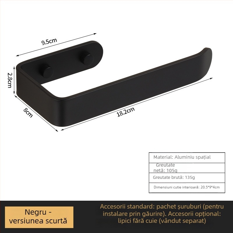 Set din aluminiu: suport pătrat pentru prosoape și suport pentru hârtie igienică – stil modern minimalist, finisaj pulverizat din plastic