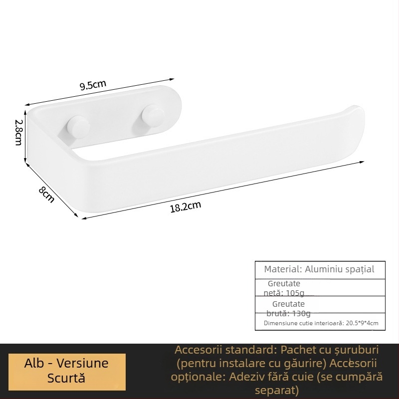 Set din aluminiu: suport pătrat pentru prosoape și suport pentru hârtie igienică – stil modern minimalist, finisaj pulverizat din plastic