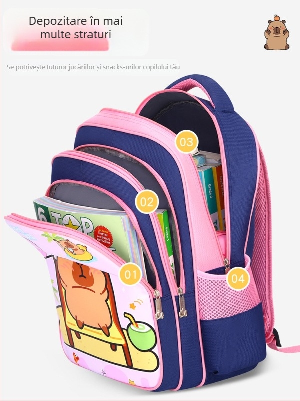 Ghiozdan școlar pentru fete, din PU, impermeabil, ultraușor, design ergonomic de reducere a încărcăturii, curea de umăr curbată