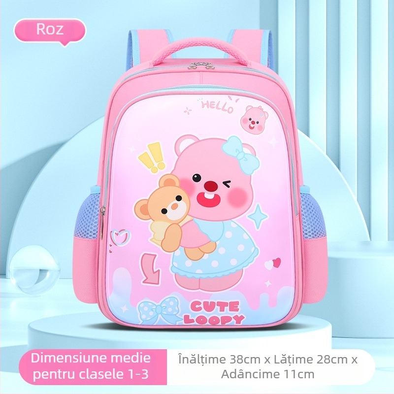 Ghiozdan școlar pentru fete, din PU, impermeabil, ultraușor, design ergonomic de reducere a încărcăturii, curea de umăr curbată