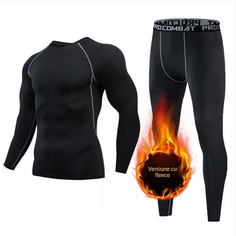 Set sport pentru bărbați: top cu fleece și pantaloni pentru antrenament — iarnă, primăvară, toamnă; material din amestec de fibre sintetice, 90% poliester