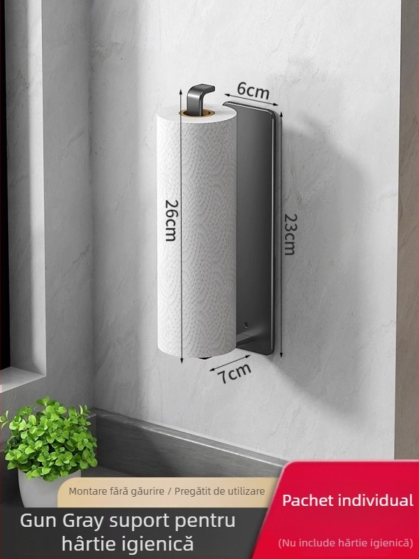 Suport pentru hârtie de bucătărie, dreptunghiular, din oțel carbon, finisaj vopsit cu pulverizare plastică, Huiqian Delta, design modern minimalist