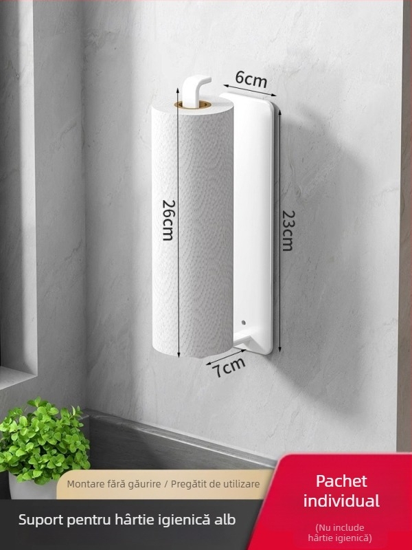 Suport pentru hârtie de bucătărie, dreptunghiular, din oțel carbon, finisaj vopsit cu pulverizare plastică, Huiqian Delta, design modern minimalist