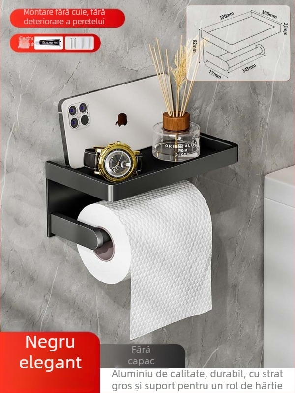 Cutie de hârtie igienică pentru perete din aliaj de aluminiu, montaj fără găuri, impermeabilă, pătrată