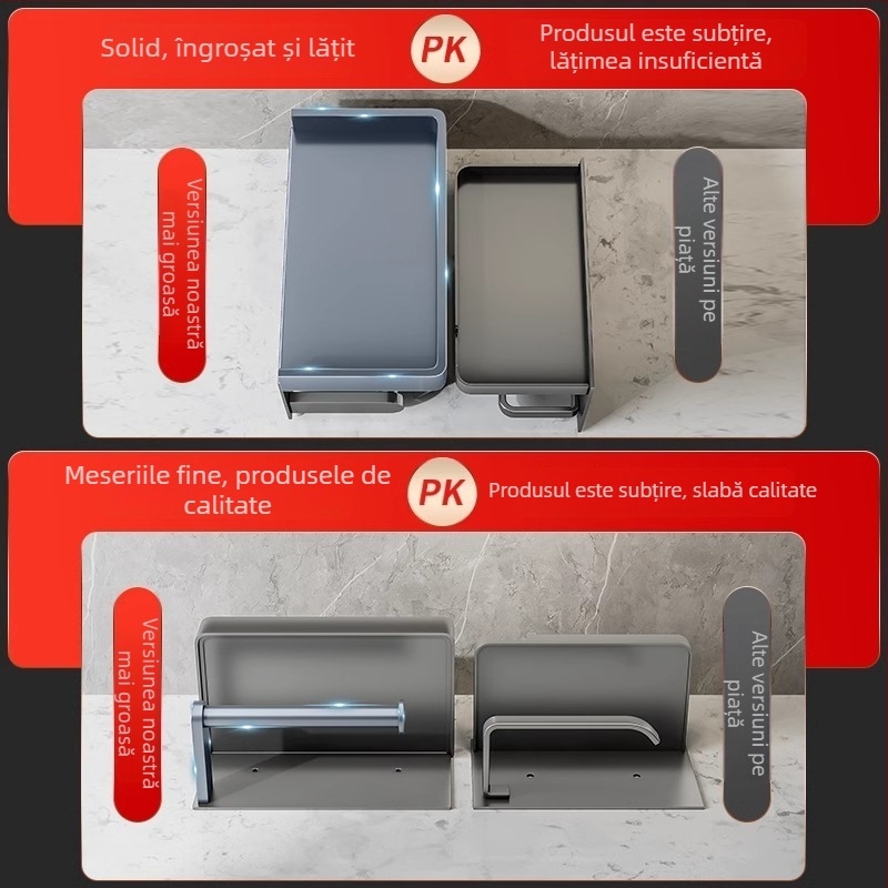 Cutie de hârtie igienică pentru perete din aliaj de aluminiu, montaj fără găuri, impermeabilă, pătrată