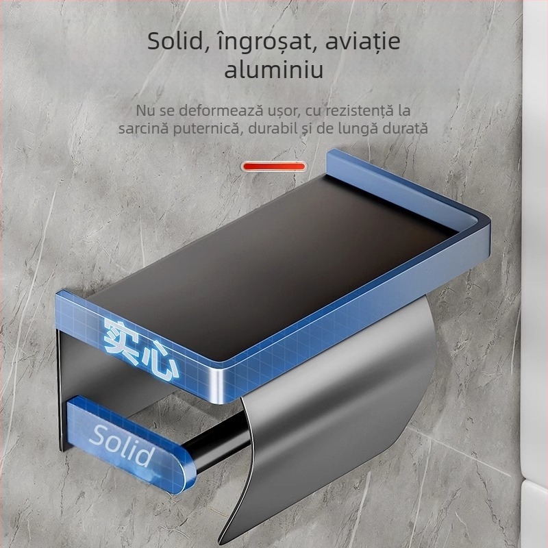 Cutie de hârtie igienică pentru perete din aliaj de aluminiu, montaj fără găuri, impermeabilă, pătrată