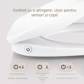 Scaun de toaletă încălzit, control inteligent al temperaturii, duză auto-curățabilă, spălare pentru fese și zonele feminine, model MGC1, material PP, construcție tip divizat, spălare prin sifon