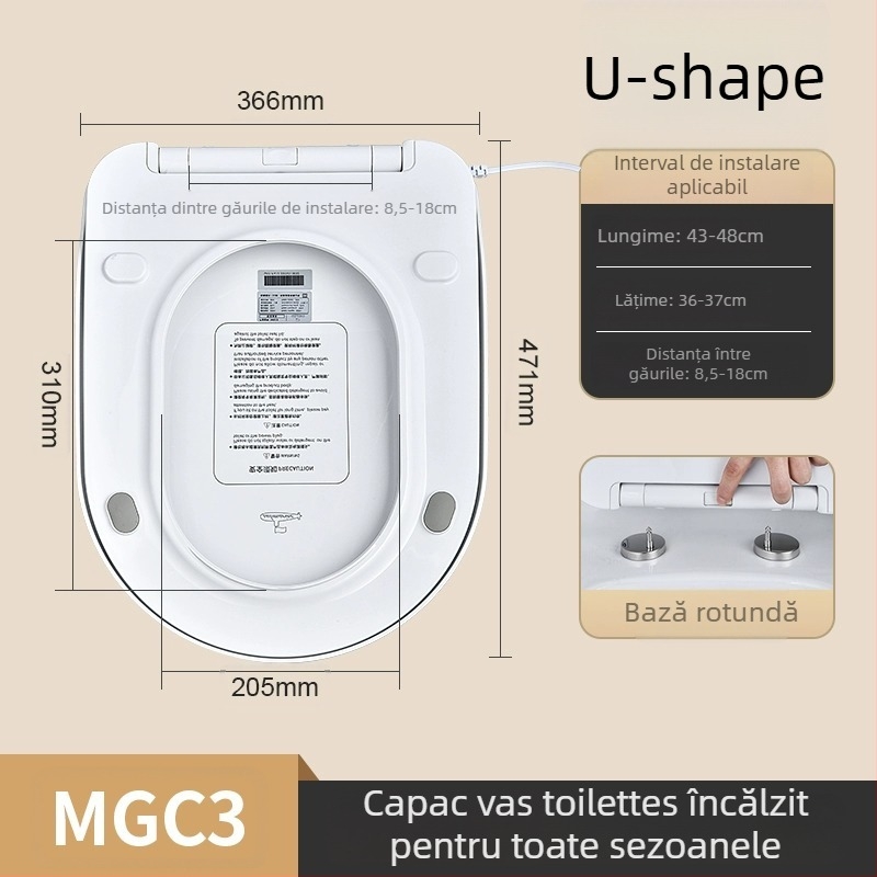 Scaun de toaletă încălzit, control inteligent al temperaturii, duză auto-curățabilă, spălare pentru fese și zonele feminine, model MGC1, material PP, construcție tip divizat, spălare prin sifon