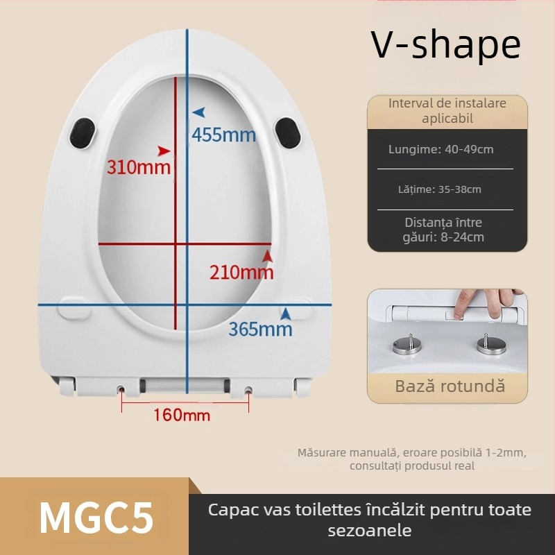 Scaun de toaletă încălzit, control inteligent al temperaturii, duză auto-curățabilă, spălare pentru fese și zonele feminine, model MGC1, material PP, construcție tip divizat, spălare prin sifon