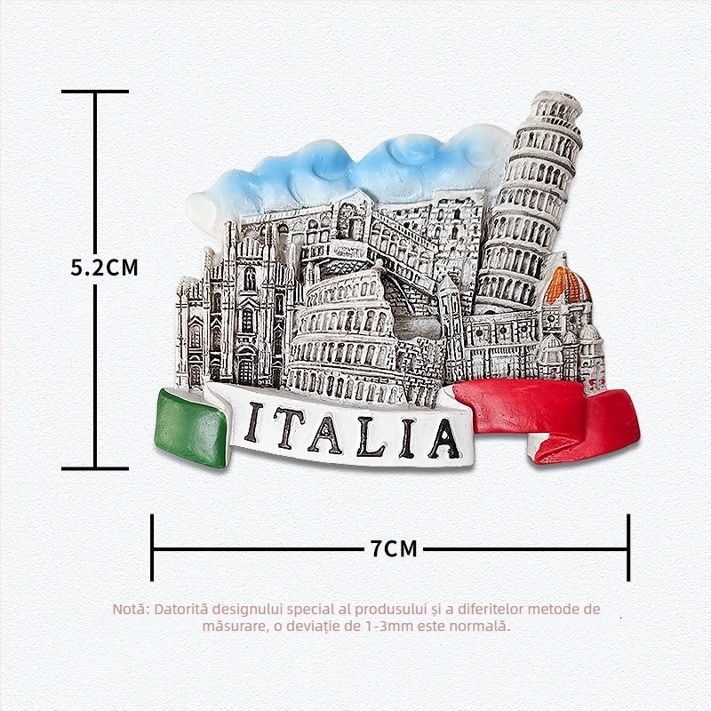Sticker de frigider din rășină – atracții pitorești inspirate de Italia, stil minimalist modern, suvenir de călătorie