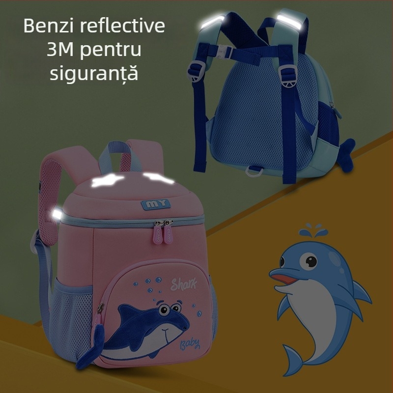 Rucsac pentru grădiniță, design cu balenă, material diving cloth, respirabil, impermeabil, rezistent la abraziune, bretele curbate