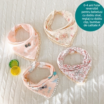 Bib pentru bebeluș din bumbac, triunghiular, închidere cu clips – stil prințesă
