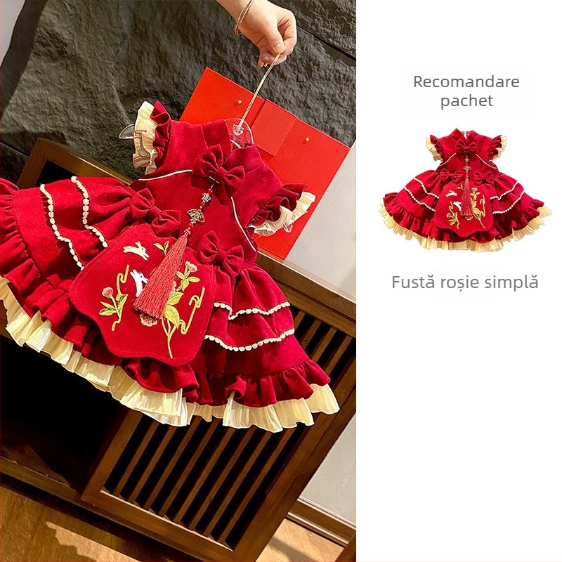 Rochie pentru fetițe, stil prințesă, siluetă A-line; țesătură principală: poliester; căptușeală: poliester; model floral; pentru vârsta 1–3 ani