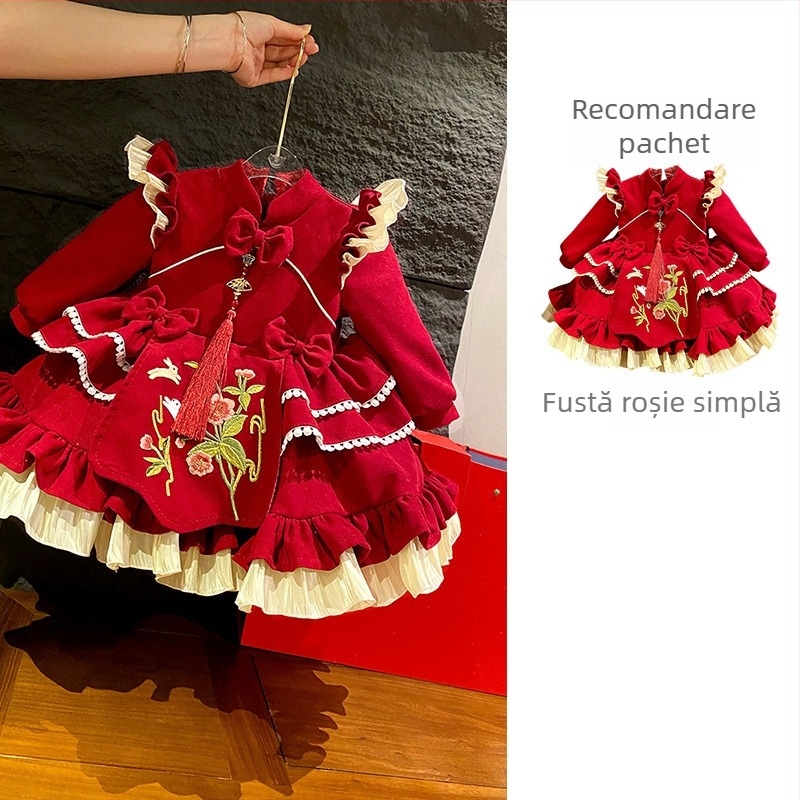 Rochie pentru fetițe, stil prințesă, siluetă A-line; țesătură principală: poliester; căptușeală: poliester; model floral; pentru vârsta 1–3 ani