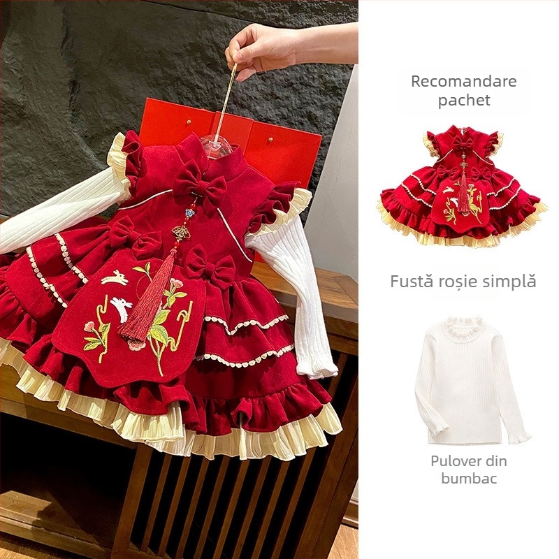 Rochie pentru fetițe, stil prințesă, siluetă A-line; țesătură principală: poliester; căptușeală: poliester; model floral; pentru vârsta 1–3 ani