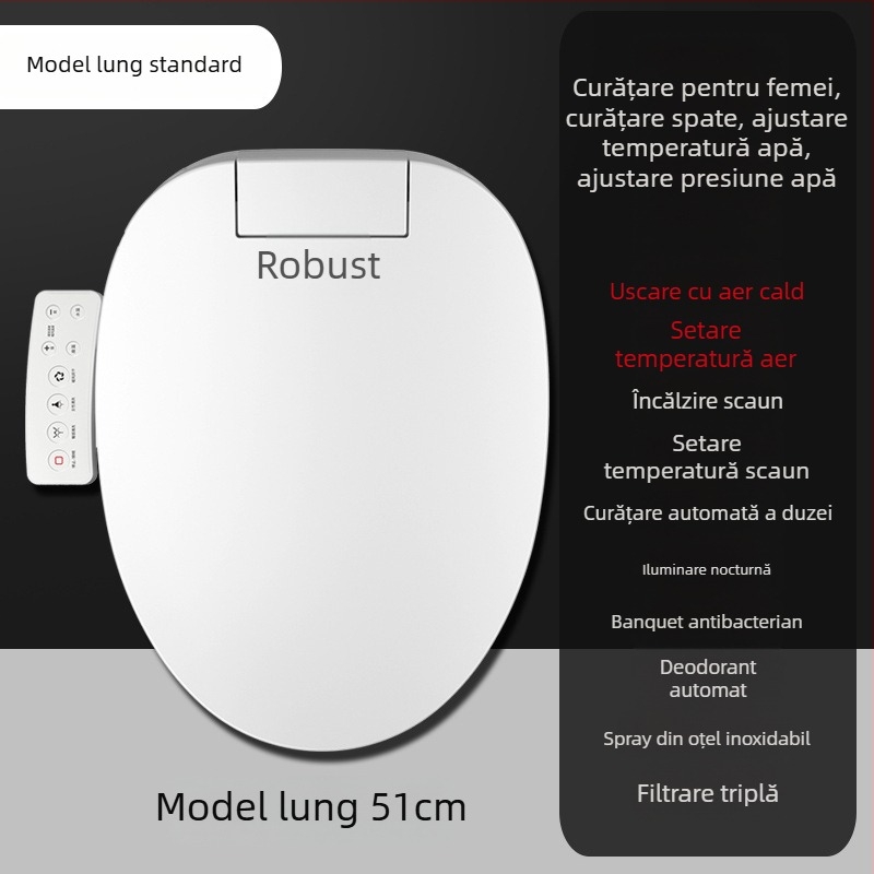 Capac de toaletă inteligent 110V, încălzire instantanee, ABS material, reglare temperatură apă, spălare posterior, încălzire inel șezut