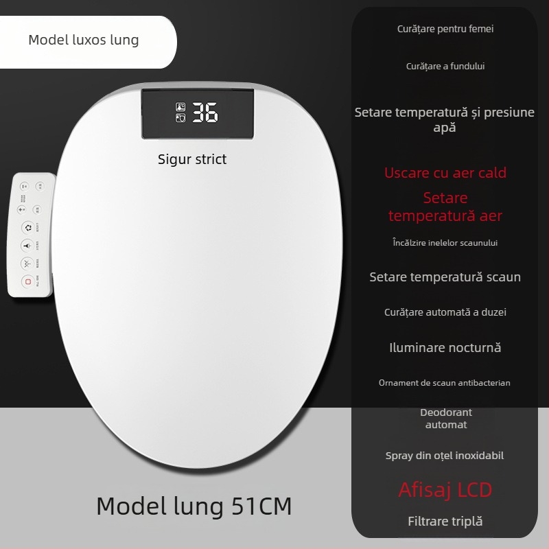 Capac de toaletă inteligent 110V, încălzire instantanee, ABS material, reglare temperatură apă, spălare posterior, încălzire inel șezut