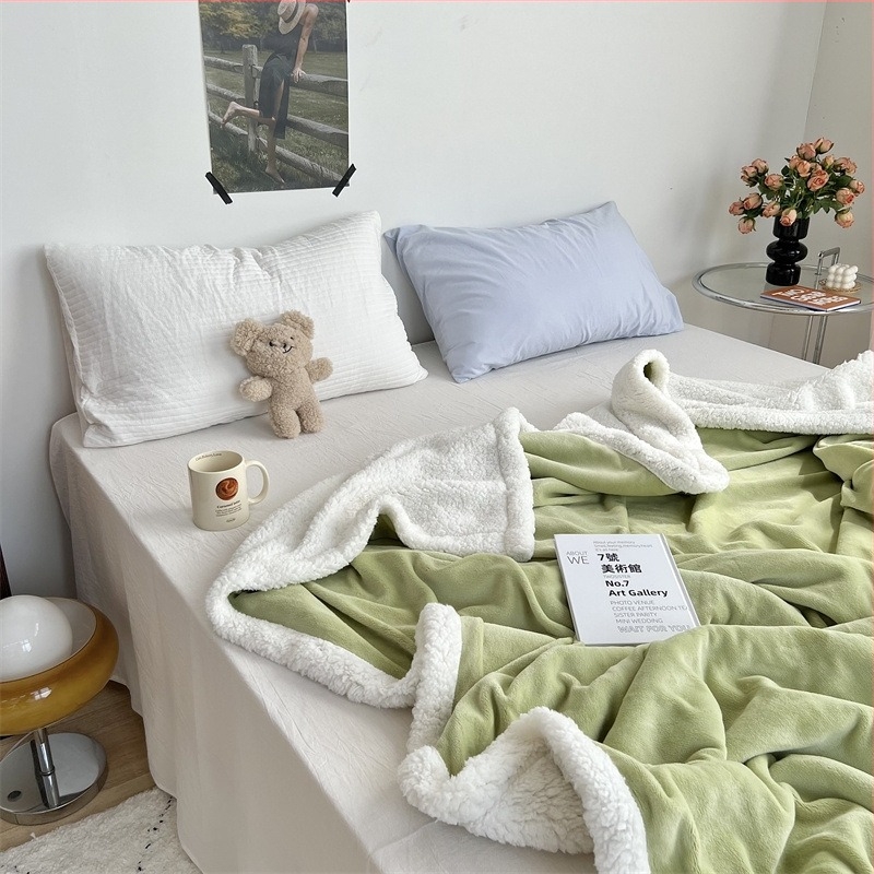 Cuvertură pentru canapea cu două straturi, culoare solidă, caldă, din velur de lapte și lână de miel, patchwork, imprimeu cu camelia