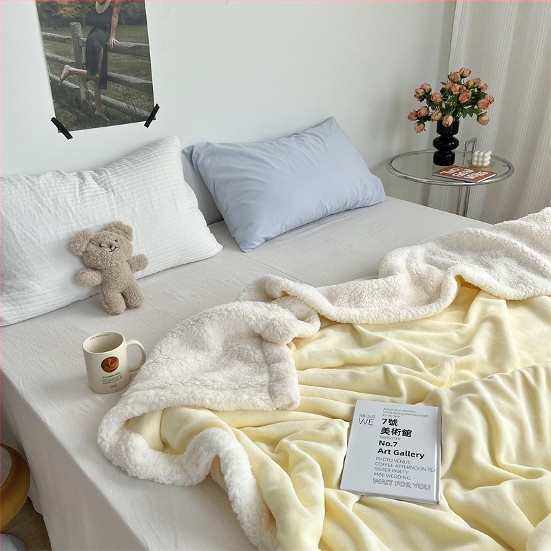 Cuvertură pentru canapea cu două straturi, culoare solidă, caldă, din velur de lapte și lână de miel, patchwork, imprimeu cu camelia