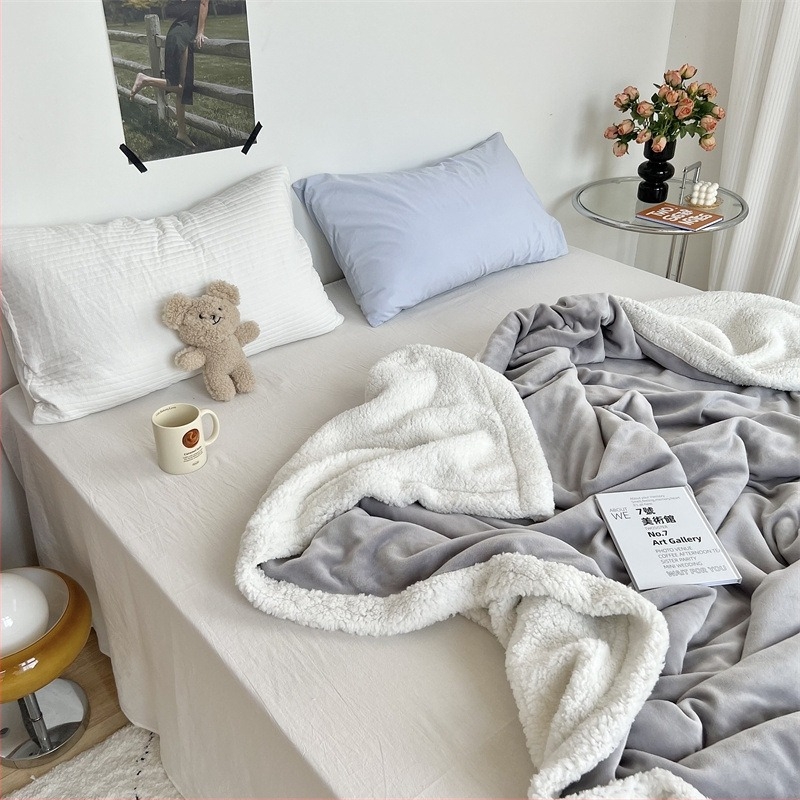 Cuvertură pentru canapea cu două straturi, culoare solidă, caldă, din velur de lapte și lână de miel, patchwork, imprimeu cu camelia