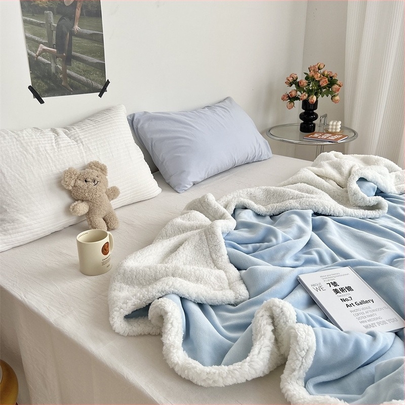 Cuvertură pentru canapea cu două straturi, culoare solidă, caldă, din velur de lapte și lână de miel, patchwork, imprimeu cu camelia