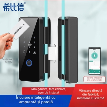 Încuietoare electronică pentru ușă de sticlă cu amprentă și parolă, modelul 01, capacitate amprente 100, timp de scanare <0,3 s, alimentare DC