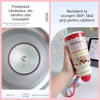 Ceșuță izolată cu pai și strecurător de ceai – interior din oțel inoxidabil 316, exterior din oțel inoxidabil 304, izolație 6–12 ore