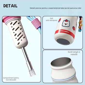 Ceșuță izolată cu pai și strecurător de ceai – interior din oțel inoxidabil 316, exterior din oțel inoxidabil 304, izolație 6–12 ore