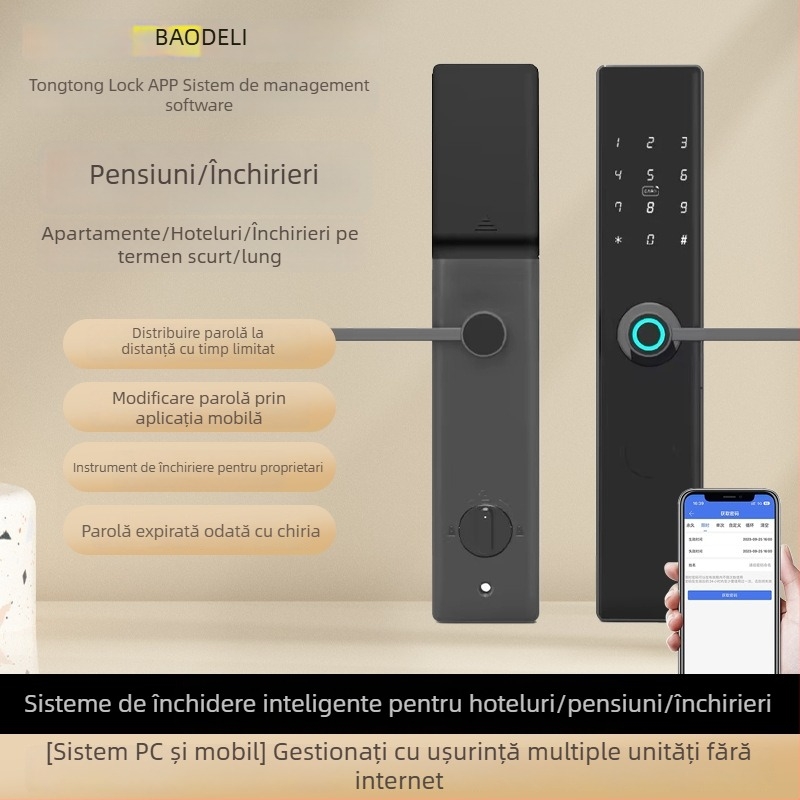 Lacăt de apartament cu parolă, lacăt inteligent pentru locuințe în chirie, gestionare la distanță, acces cu amprentă pentru chiriași, lacăt inteligent Tuya