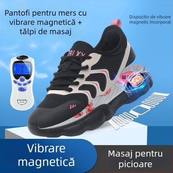 Pantofi de masaj pentru picioare cu vibrație magnetică - pantofi de alergare din plasă pentru femei, șireturi frontale, vârf rotund, toc 3-5 cm, vară 2025