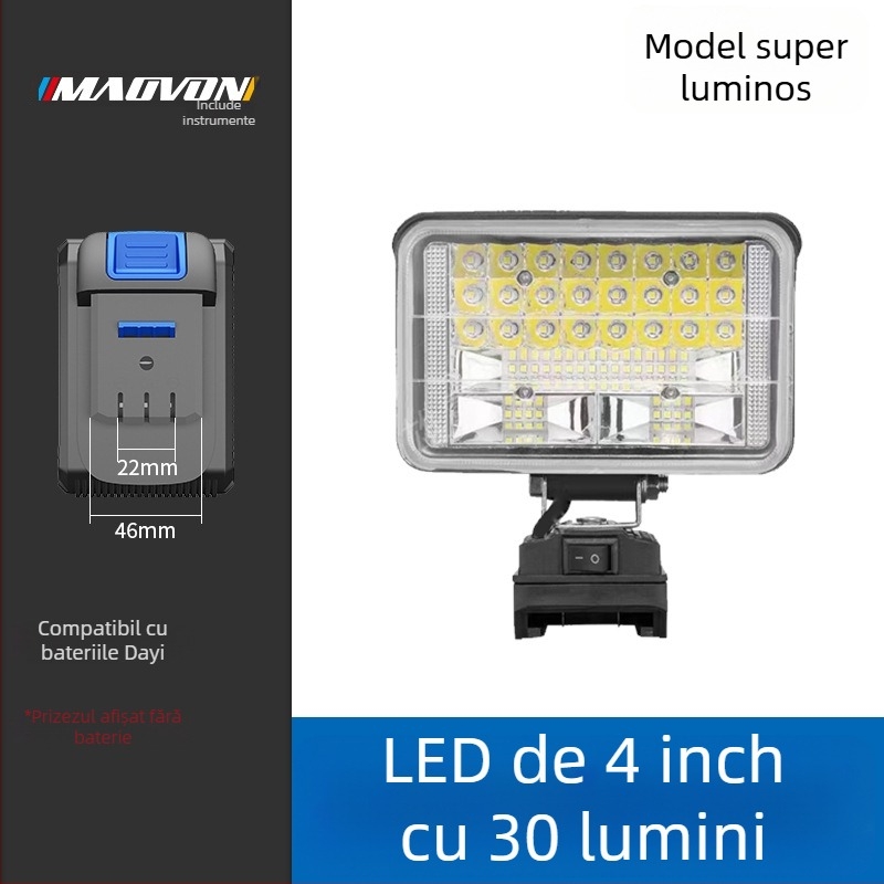 Miaoyou lampă de lucru cu LED, alimentată cu baterie litiu, pentru exterior și iluminare de urgență