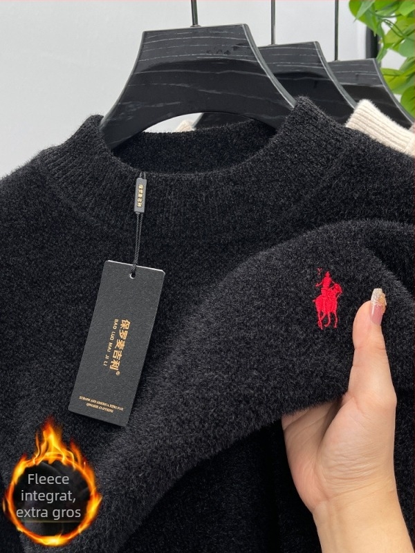 Pulover tricotat chenille cu căptușeală din blană de iepure – mâneci lungi, croială lejeră, cald