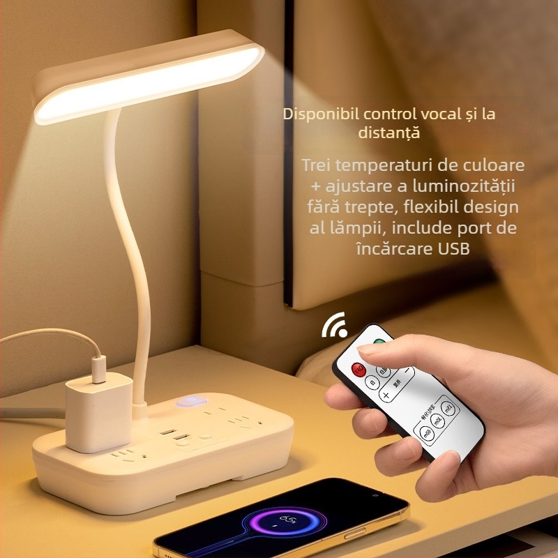 Lampa de birou LED cu protecție pentru ochi, lumină de învățare, control de la distanță și control inteligent, alimentare prin priză 110V