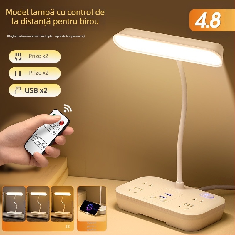 Lampa de birou LED cu protecție pentru ochi, lumină de învățare, control de la distanță și control inteligent, alimentare prin priză 110V