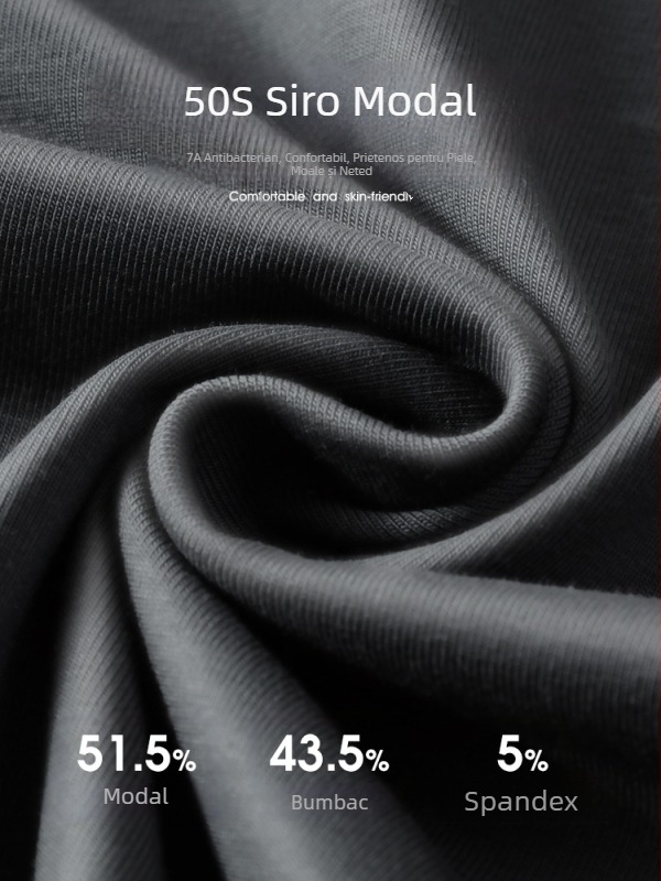 Tricou de bază pentru bărbați, din amestec modal-cotton-elastan, mâneci lungi, guler rotund, croială mulată