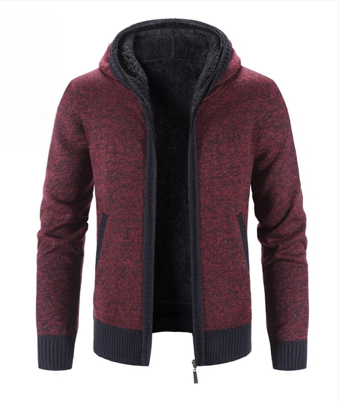 Cardigan tricotat pentru bărbați, căptușit cu fleece, stil coreean, croială lejeră, mâneci lungi