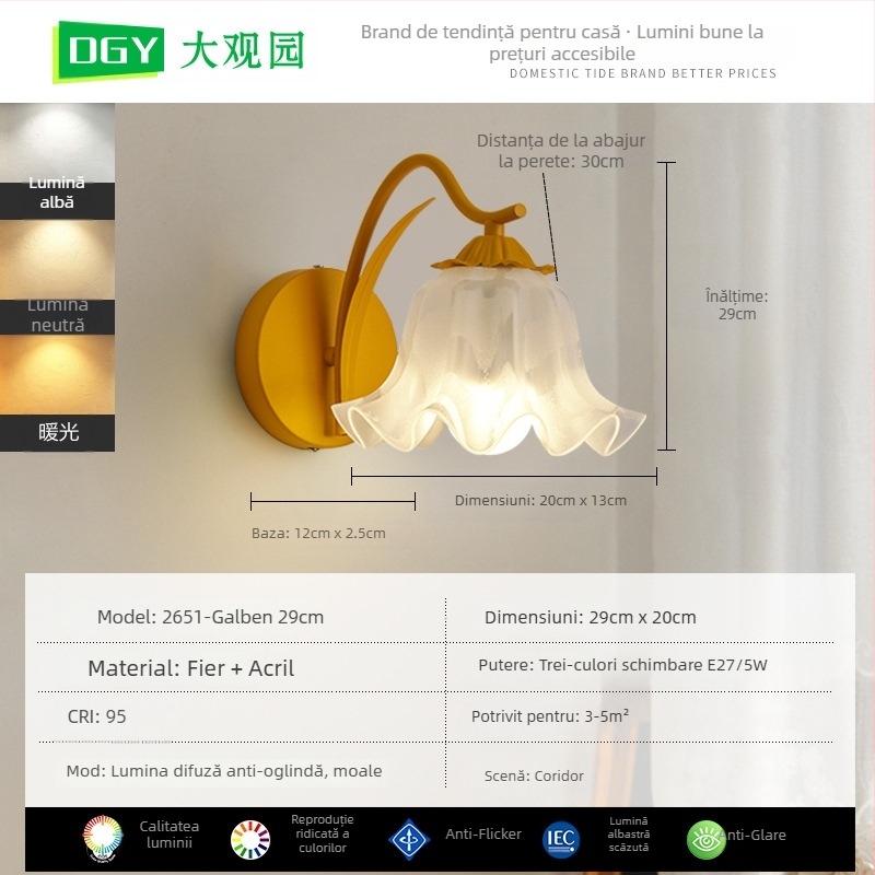 Lampa de birou cu design floral, stil modern minimalist, CRI ≥95, 5W, tensiune ≤36V, abajur din plastic, întrerupător cu buton