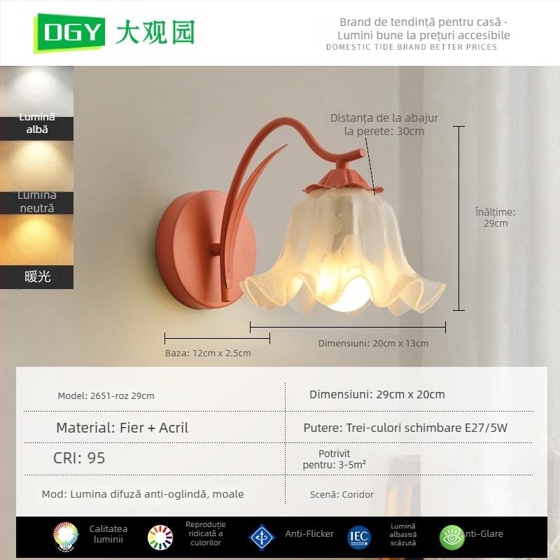 Lampa de birou cu design floral, stil modern minimalist, CRI ≥95, 5W, tensiune ≤36V, abajur din plastic, întrerupător cu buton