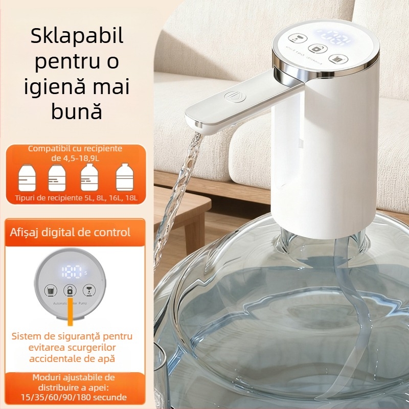 Pompa electrică pliabilă pentru dozator de apă îmbuteliată cu afișaj tactil, model D36, alimentare USB, 5V, 5W