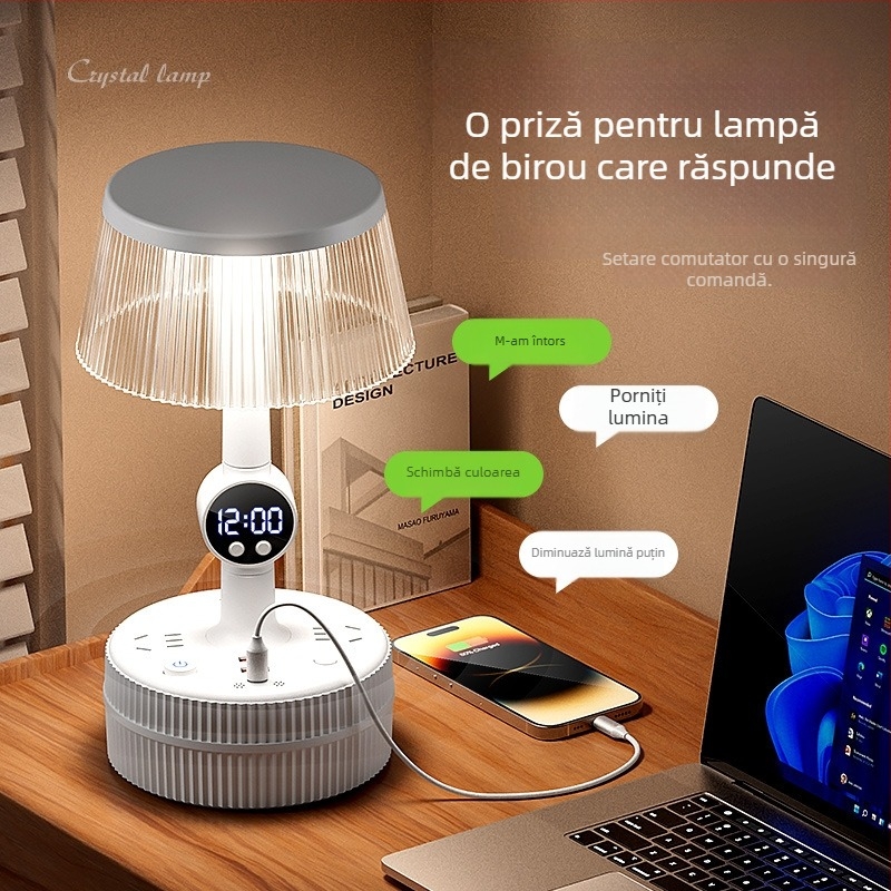 Lampă de birou pentru dormitor cu control vocal, abajur din plastic, alimentare la priză, CRI ≥95, tensiune ≤36V