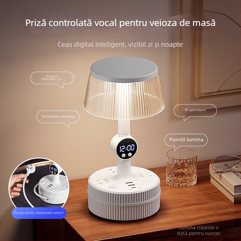 Lampă de birou pentru dormitor cu control vocal, abajur din plastic, alimentare la priză, CRI ≥95, tensiune ≤36V