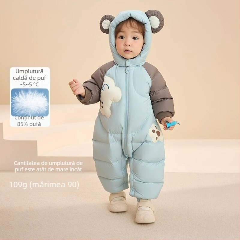 Salopetă de iarnă pentru bebeluți, unisex, tip târâre, cu glugă, mâneci lungi, fibră de acetat cu poliester