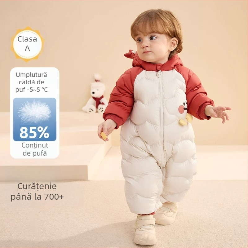 Salopetă de iarnă pentru bebeluți, unisex, tip târâre, cu glugă, mâneci lungi, fibră de acetat cu poliester