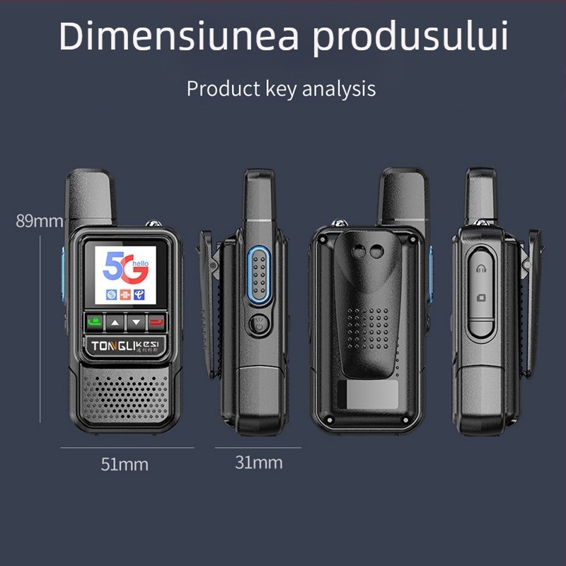 Radio portabil Tricos cu autonomie >50 km, 200 canale, putere RF de 1 W, baterie 6800 mAh.