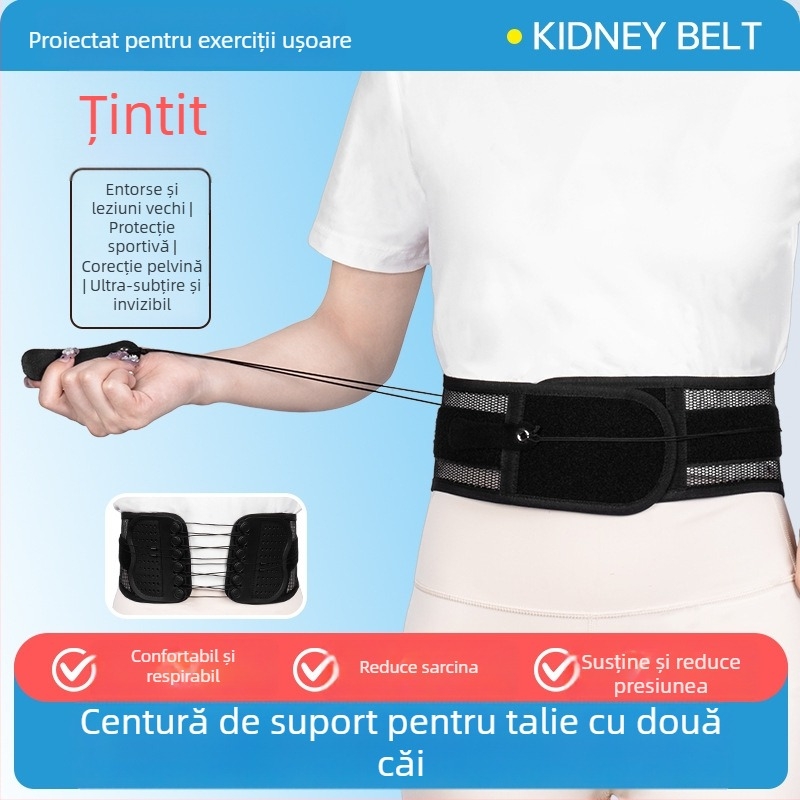 Protecție talie cu șnur îngust și sistem cu role bidirecționale, curea de corecție reglabilă pentru susținerea taliei și controlul abdomenului (poliestru, adult, badminton)