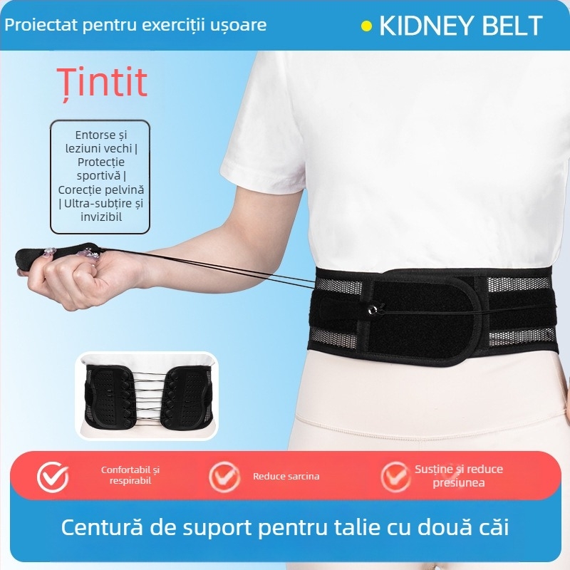 Protecție talie cu șnur îngust și sistem cu role bidirecționale, curea de corecție reglabilă pentru susținerea taliei și controlul abdomenului (poliestru, adult, badminton)