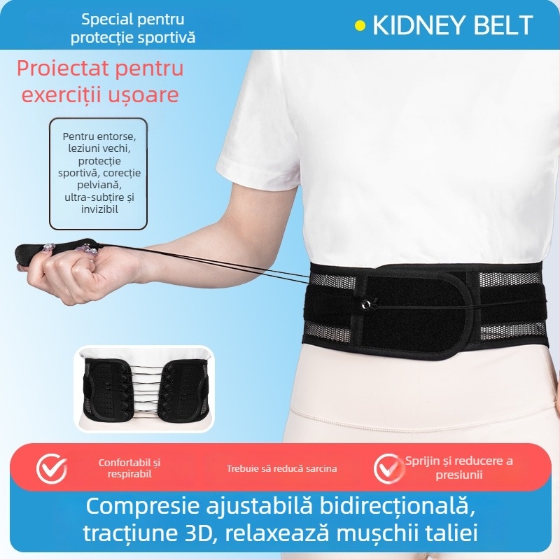 Protecție talie cu șnur îngust și sistem cu role bidirecționale, curea de corecție reglabilă pentru susținerea taliei și controlul abdomenului (poliestru, adult, badminton)