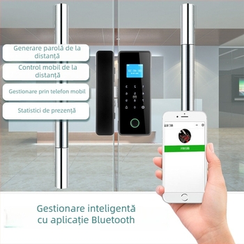 SWR-Z200 Lacăt inteligent pentru uși din sticlă, cu senzor de amprentă pentru 100 de amprente, ecran mare, parolă și control de la distanță prin telefon, compatibil cu uși din sticlă și lemn