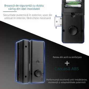 SWR-Z200 Lacăt inteligent pentru uși din sticlă, cu senzor de amprentă pentru 100 de amprente, ecran mare, parolă și control de la distanță prin telefon, compatibil cu uși din sticlă și lemn
