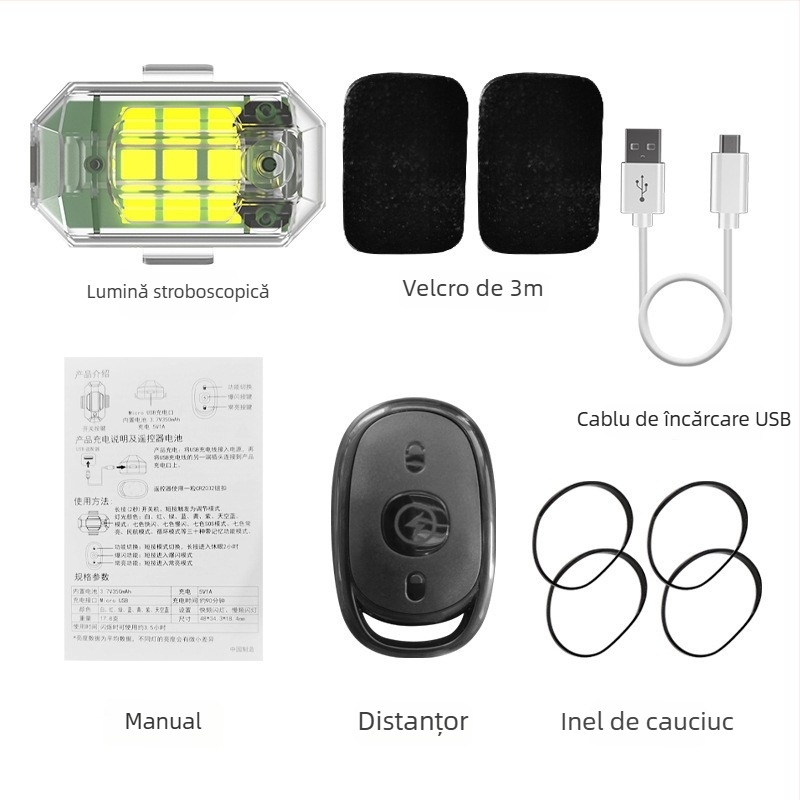 M3 Lumină strob pentru drone, mașini, motociclete și biciclete electrice — carcasă ABS, Putere 3, Tensiune 3V, Curent 0.02A